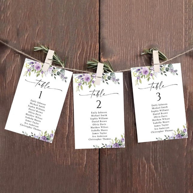 Romantic Violet Flower Table Seating Chart Cards (Creator Uploaded)