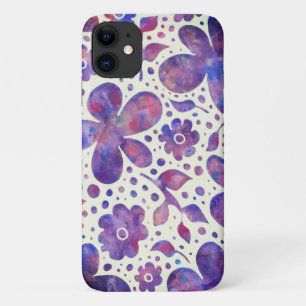 Romantic Violet Flowers and Leaves Original Art iPhone 11 Case