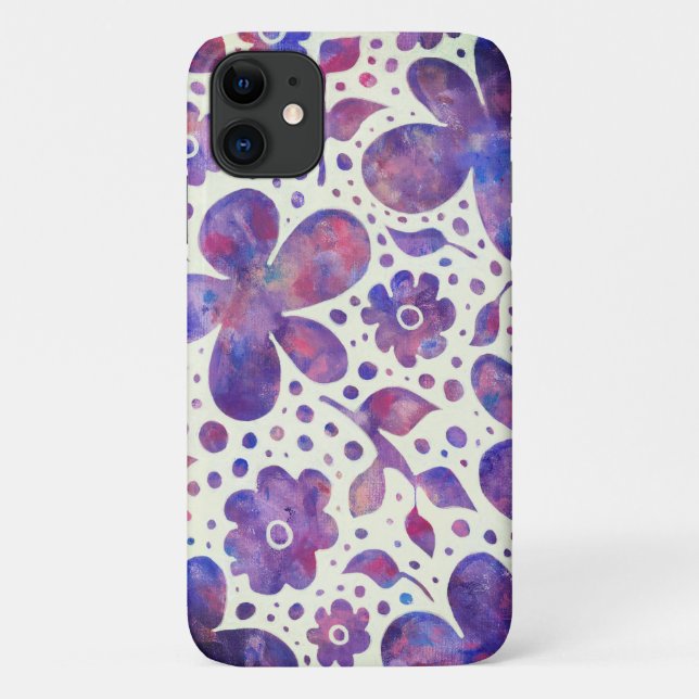 Romantic Violet Flowers and Leaves Original Art Case-Mate iPhone Case (Back)