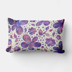 Romantic Violet Flowers and Leaves Original Art Lumbar Cushion