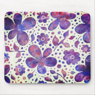 Romantic Violet Flowers and Leaves Original Art Mouse Pad