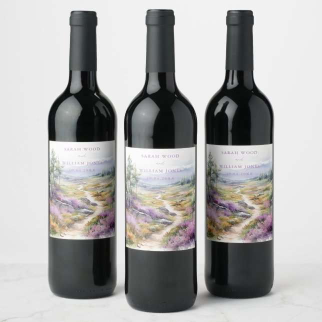 Romantic violet flowers forest Wedding  Wine Label (Bottles)
