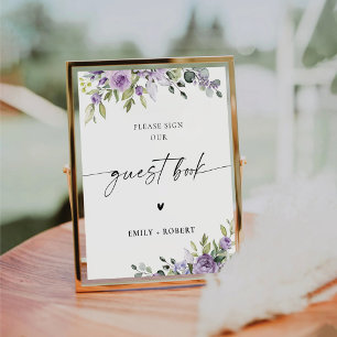 Romantic Violet Flowers Guest Book Sign