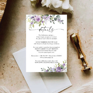 Romantic Violet Flowers Wedding Details Card