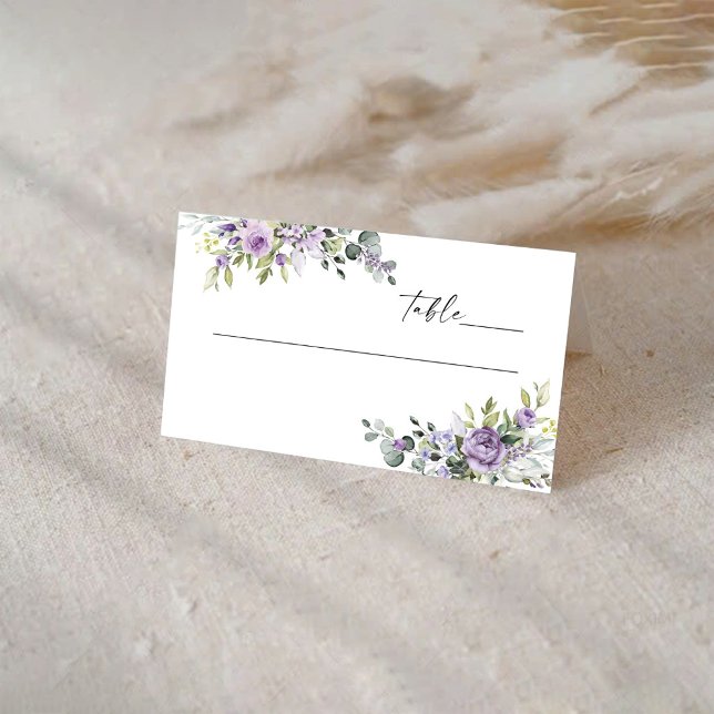 Romantic Violet Flowers Wedding Folded  Place Card (Creator Uploaded)