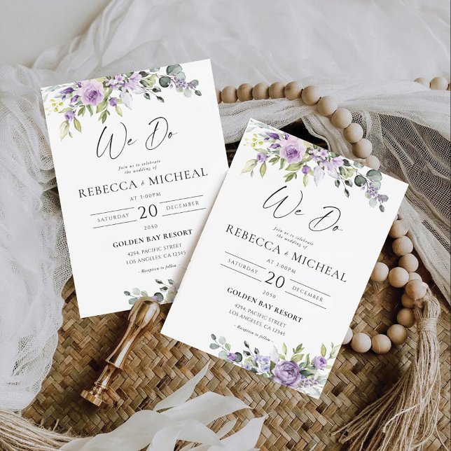 Romantic Violet Flowers Wedding Invitation (Creator Uploaded)