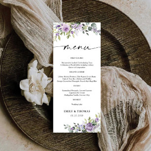 Romantic Violet Flowers Wedding Menu
