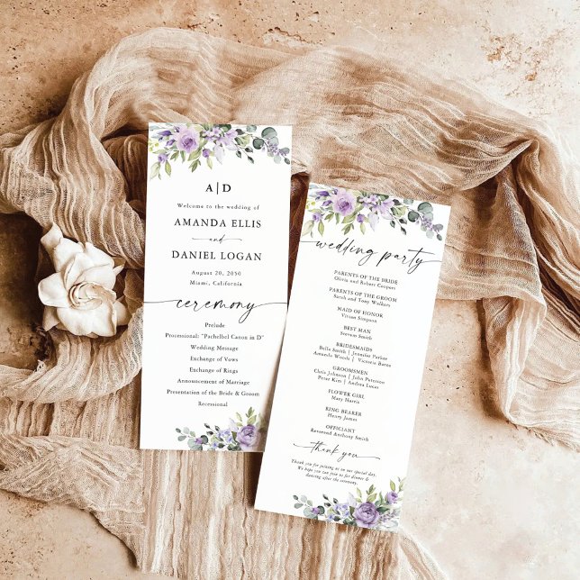 Romantic Violet Flowers Wedding Program (Creator Uploaded)