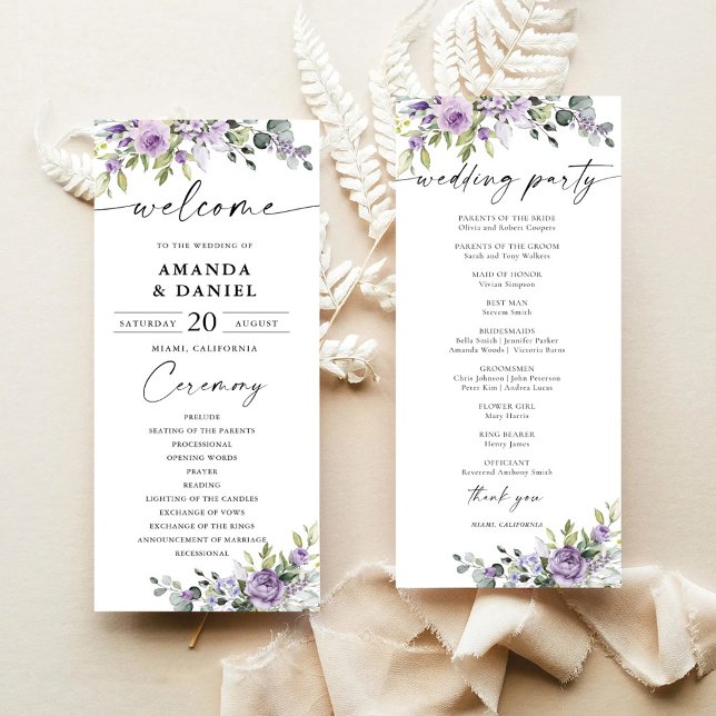 Romantic Violet Flowers Wedding Program (Creator Uploaded)