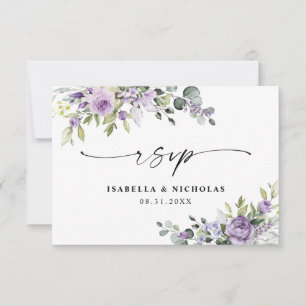 Romantic Violet Flowers Wedding RSVP Card