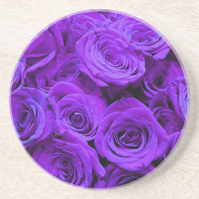 Romantic violet purple roses pretty rose bouquet coaster (Front)