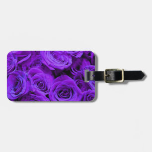 romantic violet purple roses, pretty rose bouquet luggage tag