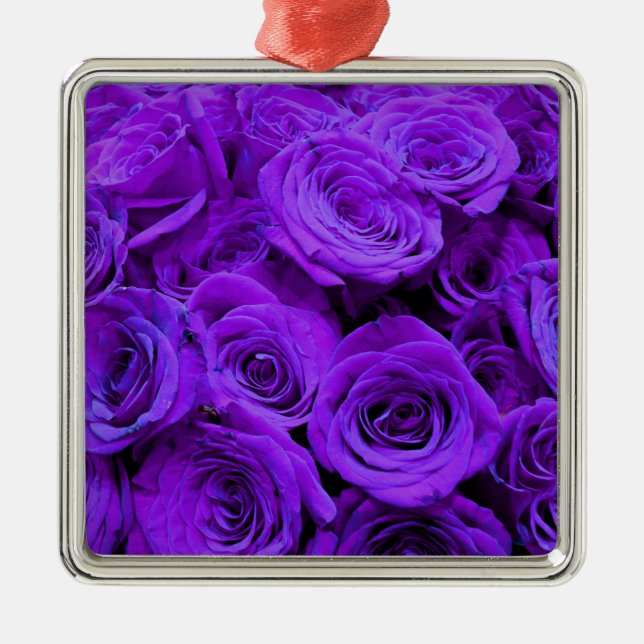 Romantic violet purple roses pretty rose bouquet metal ornament (Front)