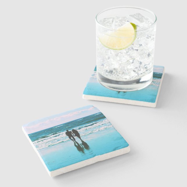 Romantic Walk on the Beach - Marble Coaster (Side)