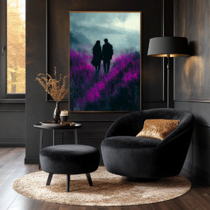 Romantic Walk Through Purple Fields in Charcoal Poster