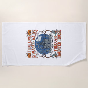Romantic Walks Through Haunted House Ghost Pumpkin Beach Towel