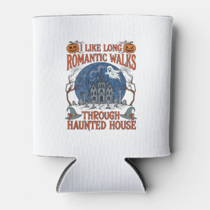 Romantic Walks Through Haunted House Ghost Pumpkin Can Cooler