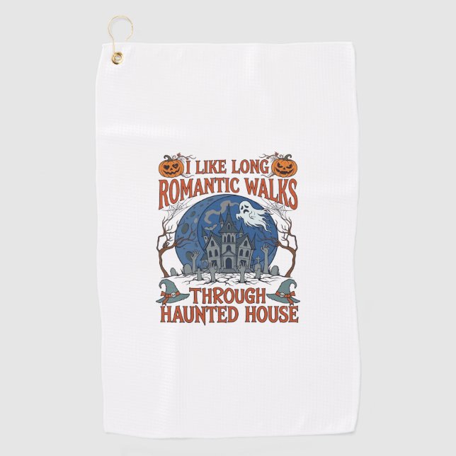 Romantic Walks Through Haunted House Ghost Pumpkin Golf Towel (Front)