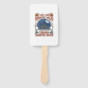 Romantic Walks Through Haunted House Ghost Pumpkin Hand Fan