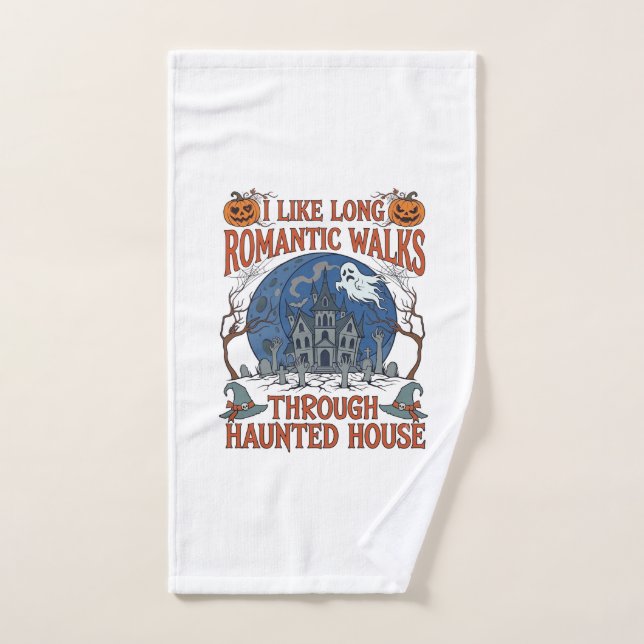 Romantic Walks Through Haunted House Ghost Pumpkin Hand Towel (Hand Towel)