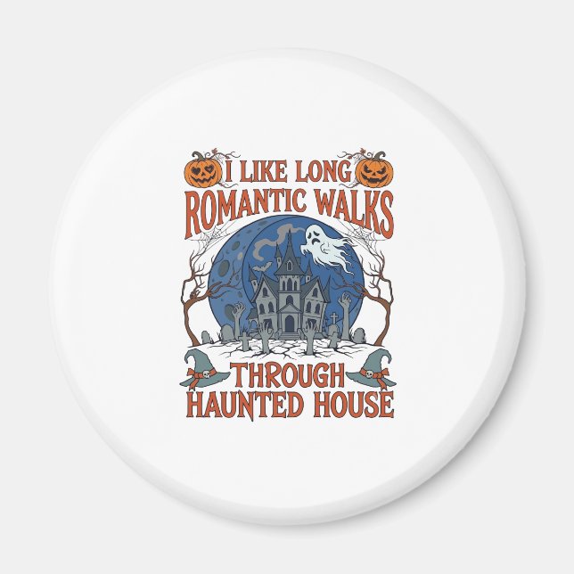 Romantic Walks Through Haunted House Ghost Pumpkin Magnet (Front)