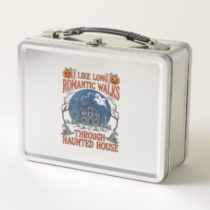 Romantic Walks Through Haunted House Ghost Pumpkin Metal Lunch Box