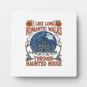 Romantic Walks Through Haunted House Ghost Pumpkin Plaque