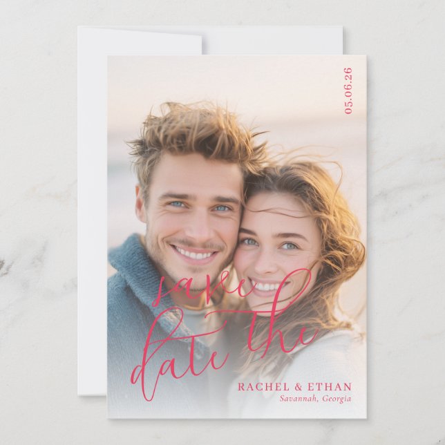 Romantic Warm Beach Photo Save The Date (Front)