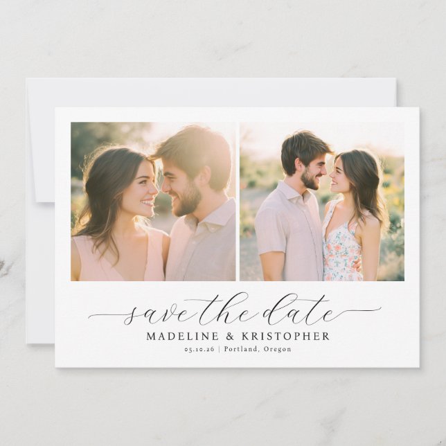 Romantic Warm Beige Photo Collage Save The Date (Front)
