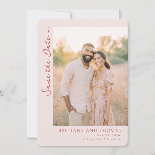 Romantic Warm Beige Photo Save The Date (Front)