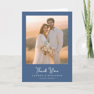 Romantic Warm Blue Photo Thank You Card