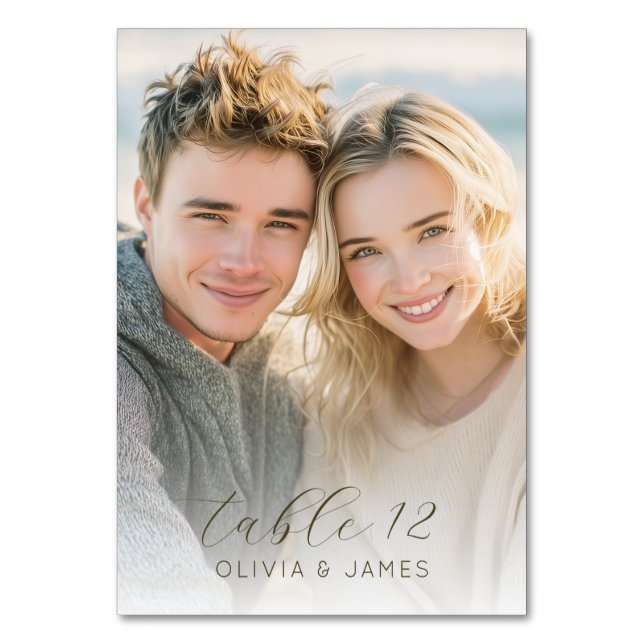 Romantic Warm Minimalist Photo Table Number (Back)