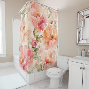 Romantic Warm Summer Watercolor Blossoms Shower Curtain