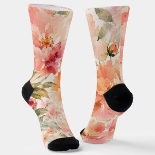 Romantic Warm Summer Watercolor Blossoms Socks