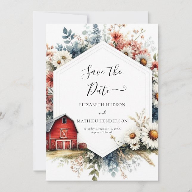 Romantic Watercolor Barnyard Wedding Save The Date (Front)