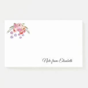 Romantic watercolor boho floral bouquet personaliz post-it notes