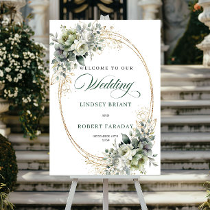 Romantic Watercolor Botanical Wedding Welcome Sign