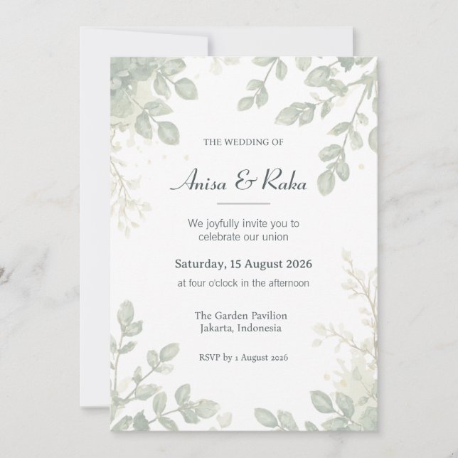 Romantic Watercolor Botanicals Wedding Invitations (Front)
