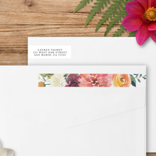 Romantic Watercolor Bouquet Return Adress Wrap Around Label