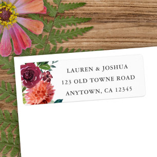 Romantic Watercolor Bouquet   Wedding Address Return Address Label