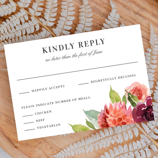 Romantic Watercolor Bouquet Wedding Reply RSVP Card (Creator Uploaded)