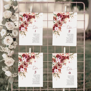 Romantic Watercolor Burgundy Blush Table Number