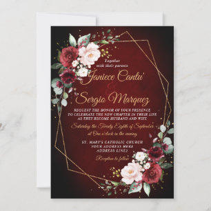 Romantic Watercolor Burgundy Floral Geometric Invitation