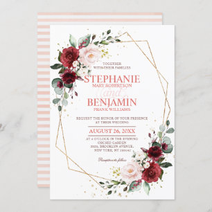 Romantic Watercolor Burgundy Floral Geometric Invitation