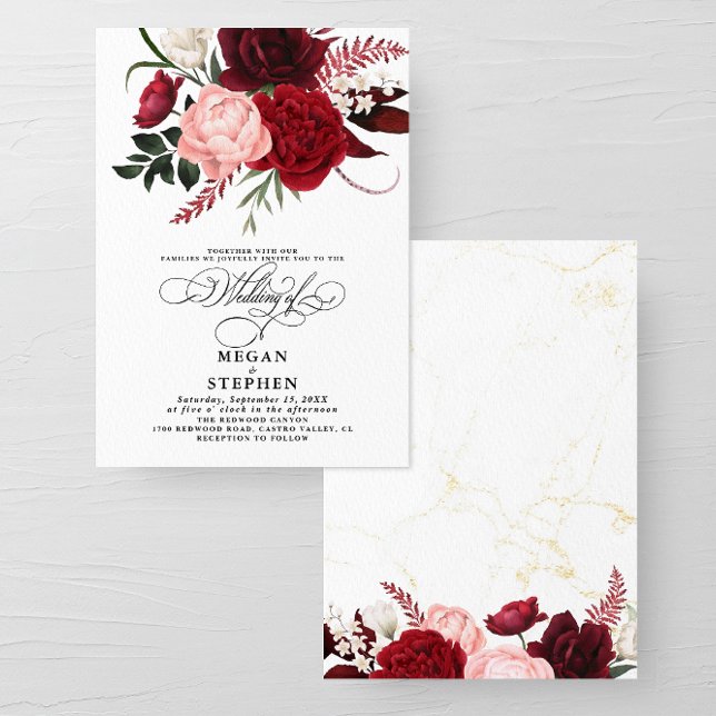 Romantic Watercolor Burgundy Floral Wedding  Invitation (Creator Uploaded)
