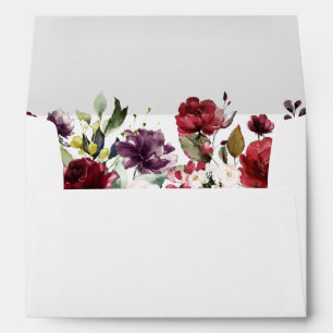 Romantic Watercolor Burgundy Red Blush Rose Floral Envelope