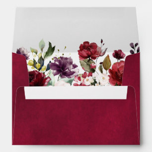 Romantic Watercolor Burgundy Red Blush Rose Floral Envelope