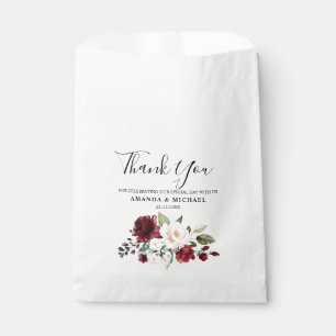 Romantic Watercolor Burgundy Red Blush Rose Floral Favour Bag
