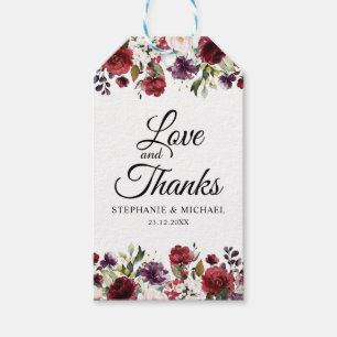 Romantic Watercolor Burgundy Red Blush Rose Floral Gift Tags