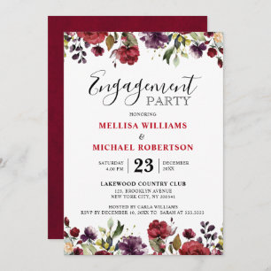 Romantic Watercolor Burgundy Red Blush Rose Floral Invitation